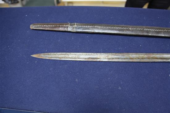 A 19th century silver mounted shasqua, probably Caucasian, sword 35in.